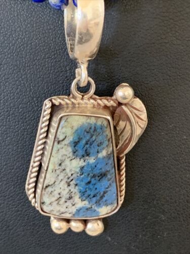 Men's Navajo Pearls Lapis Necklace with Azurite Pendant | Sterling Silver | Authentic Native American Handmade | 01931