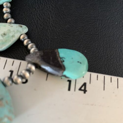 Navajo Pearls Blue Turquoise Teardrop Necklace | Sterling Silver | 20" | Authentic Native American Handmade | 13429