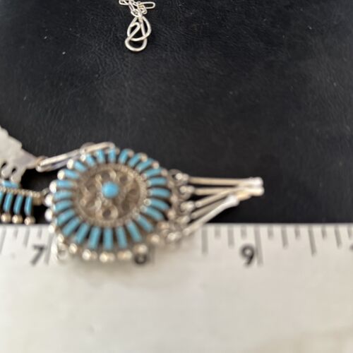 Zuni Kingman Turquoise Needle Point Necklace Pendant Set | Sterling Silver | Authentic Native American Handmade | 14535