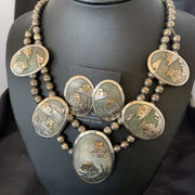 Navajo Gold Filled Sterling Silver Concho Pottery Pendant Necklace Earrings Set | Native American Handmade | 12367