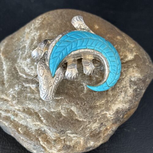 Navajo White & Blue Turquoise Lizard Pin Pendant | Sterling Silver Gecko Inlay | Native American Handmade | 14510