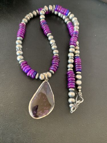 Navajo Pearls Purple Sugilite Necklace Pendant | Sterling Silver | Authentic Native American Handmade | 10329