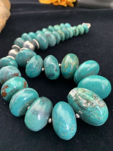 Men's Navajo Pearl Sterling Silver Necklace | Graduated Blue Chunky Turquoise | Authentic Native American | 24" | 01744