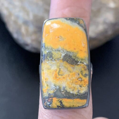 Southwestern Navajo Yellow Bumble Bee Jasper Ring | Sterling Silver | Sz 7 | 11547
