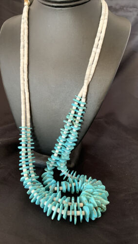 Native American Santo Domingo Howlite Chip Turquoise Necklace | 32" | 11998 - Masha USA