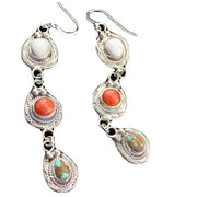 Navajo Spiny, Turquoise & Howlite Dangle Earrings | Sterling Silver | Authentic Native American Handmade | 01620