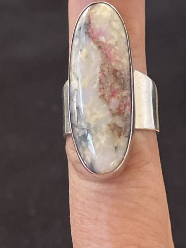 Native American Men's Cinnabrite Ring | Sterling Silver | White Black | Sz 7 | 01568