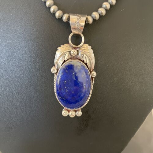 Native American Men's Navajo Pearl Pendant Necklace | Sterling Silver Blue Lapis | 01527