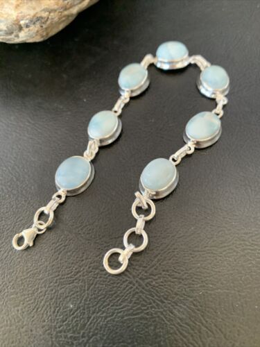 Navajo Blue Larimar 7-Link Bracelet | Sterling Silver | 7.5" | Authentic Native American Handmade | 10625