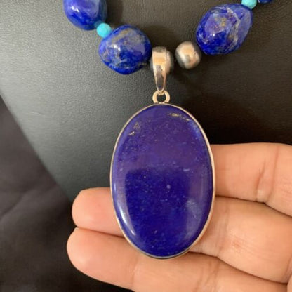 Navajo Blue Lapis Turquoise Pendant Necklace | Sterling Silver | 20" | Authentic Native American Handmade | 10269