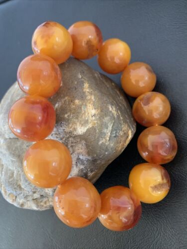 Southwestern Stretch Bracelet Set | Yellow Gold | Red Fossil Amber Stones | Authentic Native American Handmade | 10637