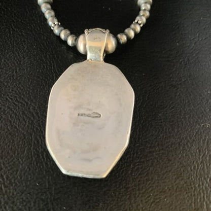 Navajo Pink Opal Beads Necklace with Multi-Stone Mother of Pearl Pendant | Sterling Silver | 13442