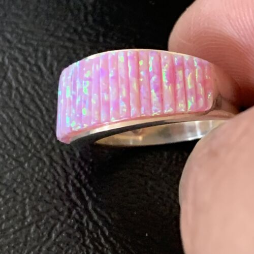 Navajo Pink Opal Inlay Band Ring | Sz 9 | Authentic Native American Handmade | 12412