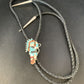 Men's Bolo Tie | Zuni Kachina | Blue Kingman Turquoise & Coral | Sterling Silver | 13672