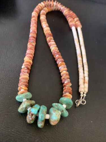Navajo Turquoise | Purple Spiny Oyster | Pink Shell Necklace | Sterling Silver | Native American Handmade | 30" | 12255