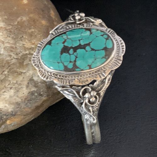 Native American Men's Blue Spiderweb Turquoise Cuff Bracelet | Sterling Silver | 14134