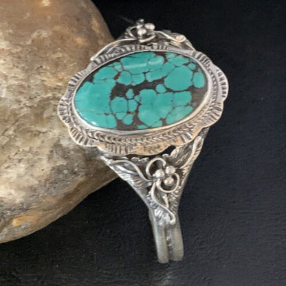 Native American Men's Blue Spiderweb Turquoise Cuff Bracelet | Sterling Silver | 14134