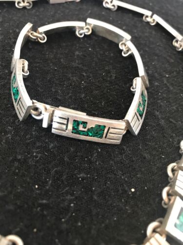 Navajo Old Pawn Sterling Silver Necklace Bracelet Set | Chip Inlay Turquoise | Authentic Native American Jewelry | 11857