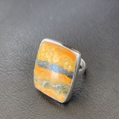 Navajo Bumble Bee Jasper Ring | Sterling Silver | Sz 8 Adjustable | Authentic Native American Handmade | 11540 - Masha USA