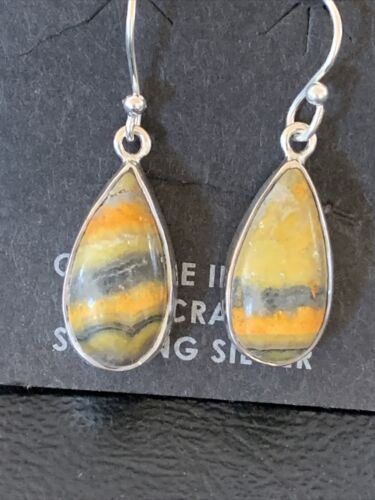 Native American Women's Navajo Bumblebee Jasper Earrings Set | Sterling Silver | Handmade | 1563