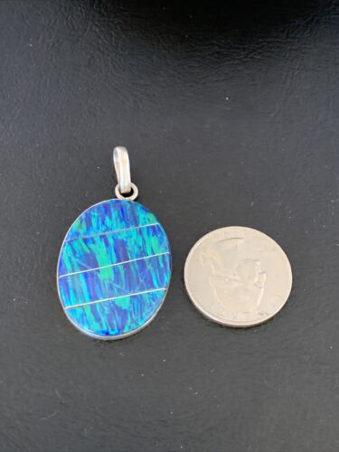 Navajo Blue Opal Inlay Pendant | Sterling Silver | Authentic Native American Handmade | 13139