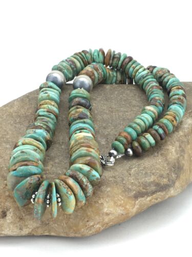 Navajo Graduated Turquoise Necklace | Sterling Silver | Authentic Native American | 21" | 1242