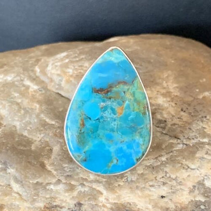 Navajo Blue Kingman Turquoise Ring | Sterling Silver | Sz 8 | Authentic Native American Handmade | 12791