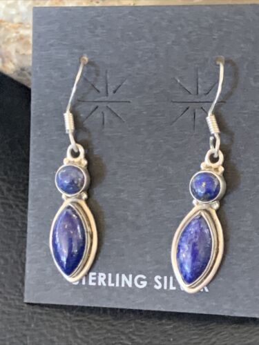 Navajo Lapis Lazuli Multi-Stone Dangle Drop Earrings | Sterling Silver | 0.9" | 12709