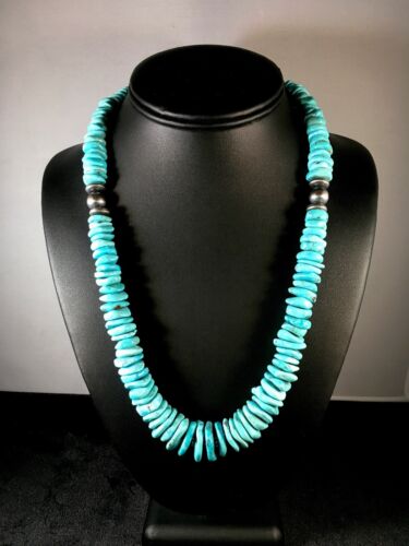 Authentic Navajo Sterling Silver & Turquoise Graduated Necklace | Native American Jewelry | 20" | 8692
