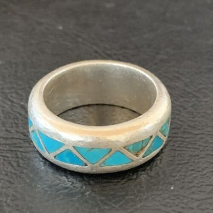 Men's Old Pawn Navajo Blue Turquoise Inlay Ring | Sterling Silver | Sz 6 | Authentic Native American Handmade | 10375