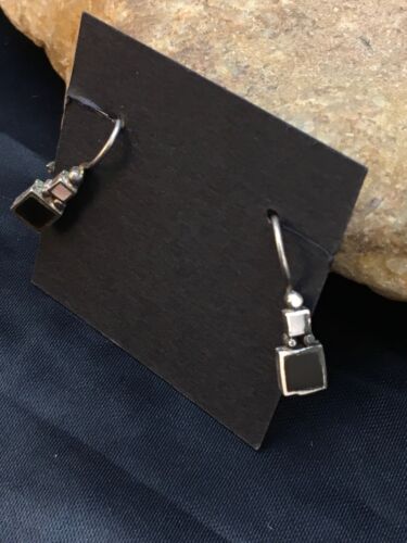 Native American Navajo Black Onyx Dangle Earrings | Sterling Silver | Authentic Handmade | 8983