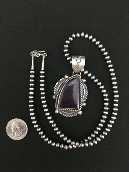 Native American Sterling Silver Navajo Pearls Purple Sugilite Necklace | Authentic Handmade | 4918
