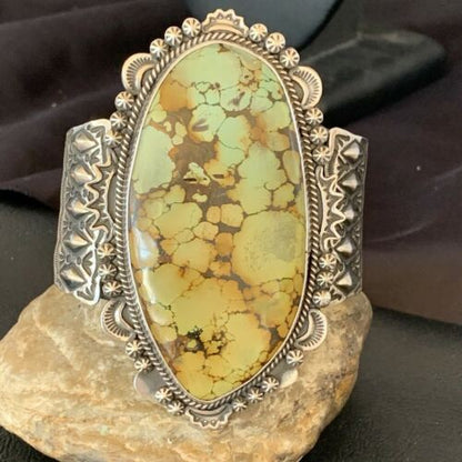 Navajo Green Turquoise Cuff Bracelet | Sterling Silver | 4" | Authentic Native American Handmade | 1630