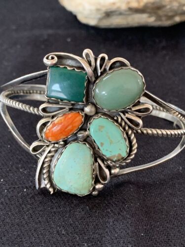 Navajo Spiny Oyster Green Turquoise Cuff Bracelet | Sterling Silver | Authentic Native American Handmade | 342