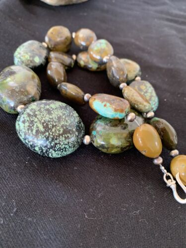 Navajo Graduated Sterling Silver Natural Blue Nugget Turquoise Necklace | Authentic Native American | 22" | 00622