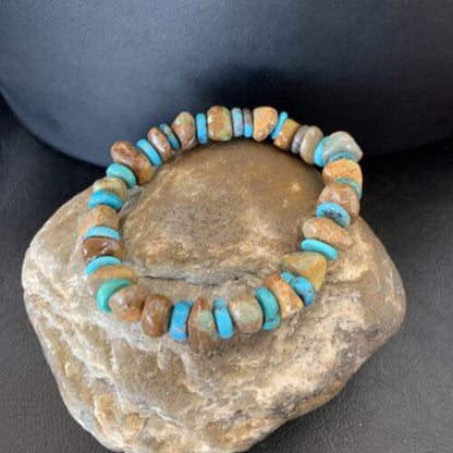 Men's Women's Stretch Bracelet | Blue Green Turquoise Stone | 7" | Authentic Native American Handmade | 11826