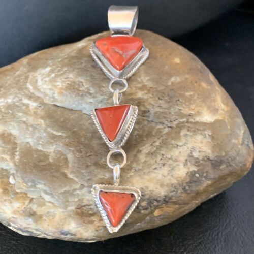 Navajo Red Coral Multi-Stone Necklace Pendant | Authentic Native American Sterling Silver | Multi-Stone | 13240