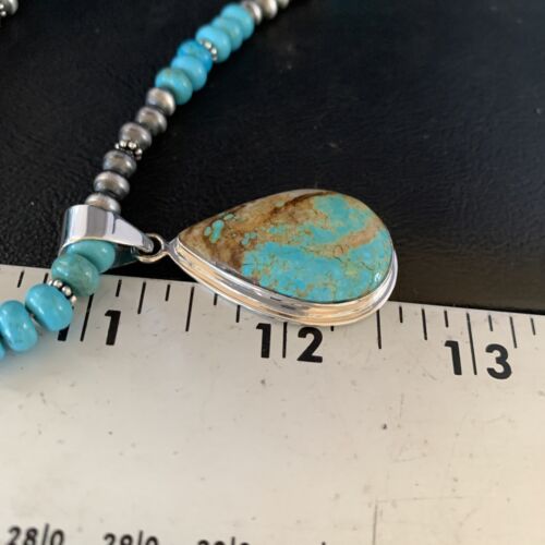 Navajo Blue Turquoise Pendant Necklace | Sterling Silver | Authentic Native American Handmade | 13828