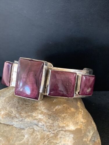 Navajo Purple Spiny Oyster Row Cuff Bracelet | Sterling Silver | Authentic Native American Handmade | 1407