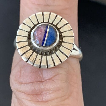 Native American Women's Navajo Blue Lapis Pink Coral Inlay Ring | Sz 6.5 | 11201