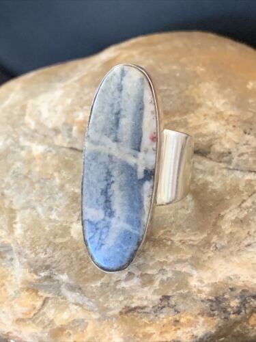 Southwestern Navajo Cinnabrite Ring | White Black | Sterling Silver | Sz 7.5 | 01564