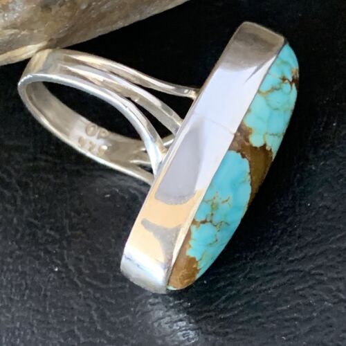 Native American Blue #8 Turquoise Navajo Ring | Sterling Silver | Sz 6.5 | 14032