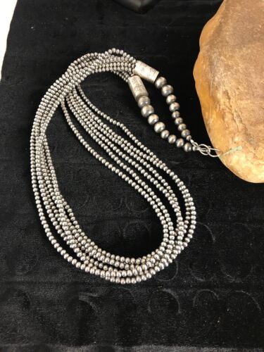 Specialty Navajo Pearls Necklace 6 Strand Sterling Silver 30”