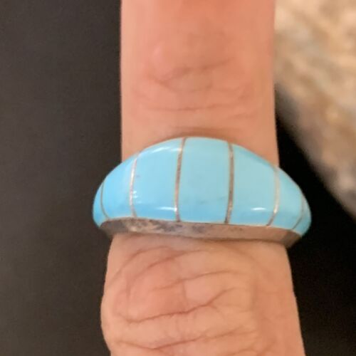 Navajo Blue Turquoise Inlay Band Ring | Sz 6 | Authentic Native American Handmade | 12391