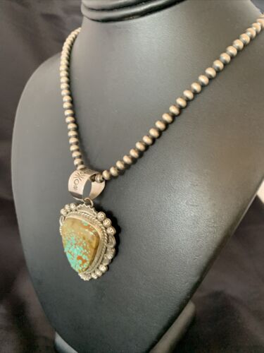 Navajo Blue #8 Turquoise Pendant Necklace | Sterling Silver | Authentic Native American Handmade | 10227