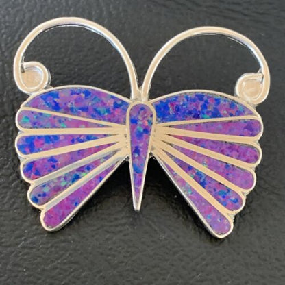 Zuni Purple Opal Butterfly Necklace Pin Pendant | Sterling Silver | Authentic Native American Handmade | 11974