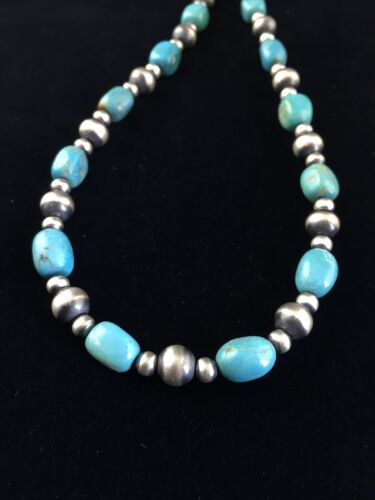 Navajo Blue Sleeping Beauty Turquoise Necklace | Sterling Silver | 21" | Authentic Native American Handmade | 10015