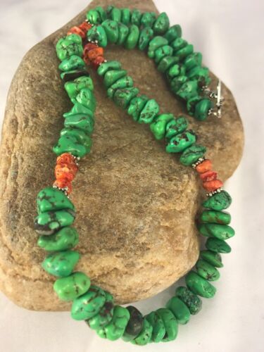 Spiny Green Magnesite Navajo Sterling Silver Necklace | 20" | Southwestern Handmade | 8069