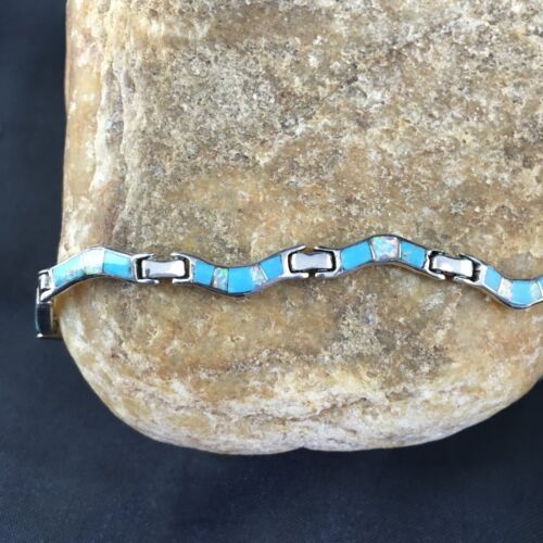 Women's Sterling Silver Turquoise Coral Inlay Link Bracelet | 6.75" | Authentic Native American Handmade | 2027