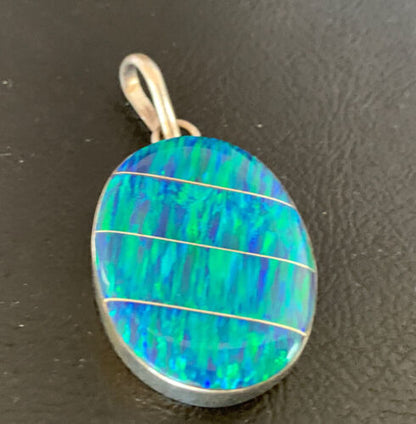 Authentic Native American Navajo Sterling Silver Blue Opal Inlay Pendant | Handmade Jewelry | 13140
